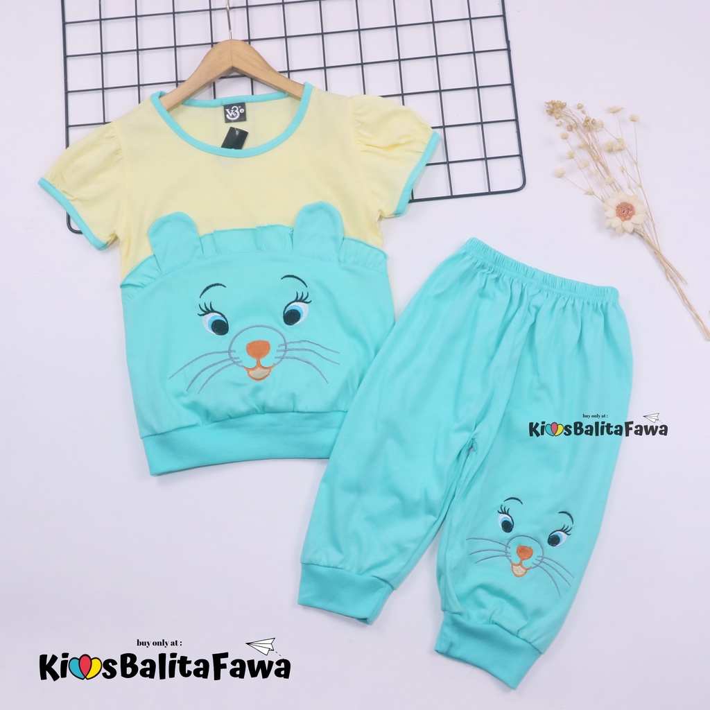 Setelan Bare Bears Size 7-10 Tahun / 1set lengan Celana Pendek anak Cewe IMPORT QUality