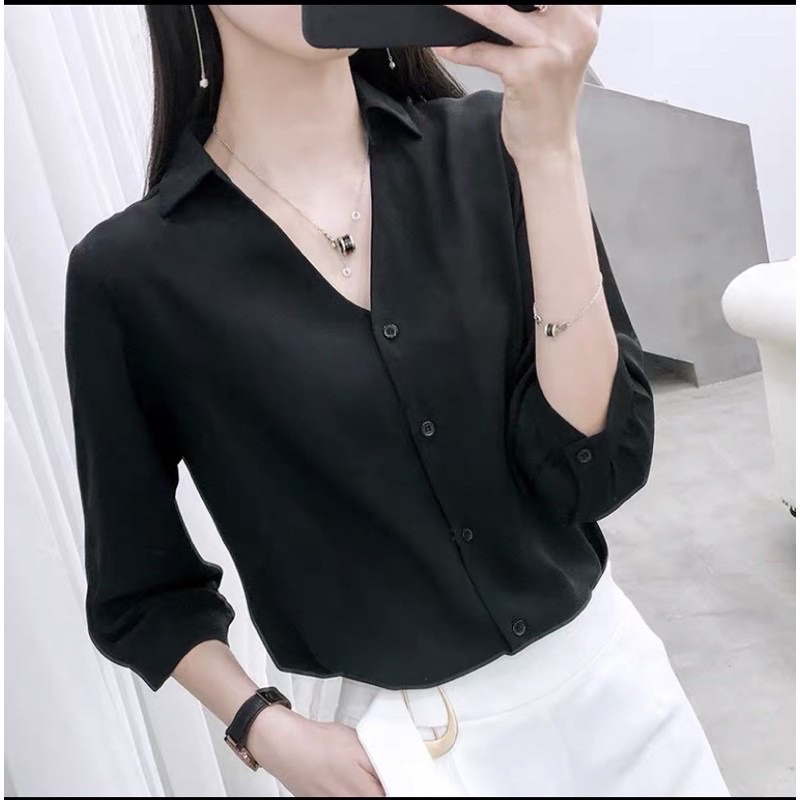 JCM- Kem Mildies Halus / Kemeja wanita murah / Kemeja wanita bangkok kekinian-Hitam