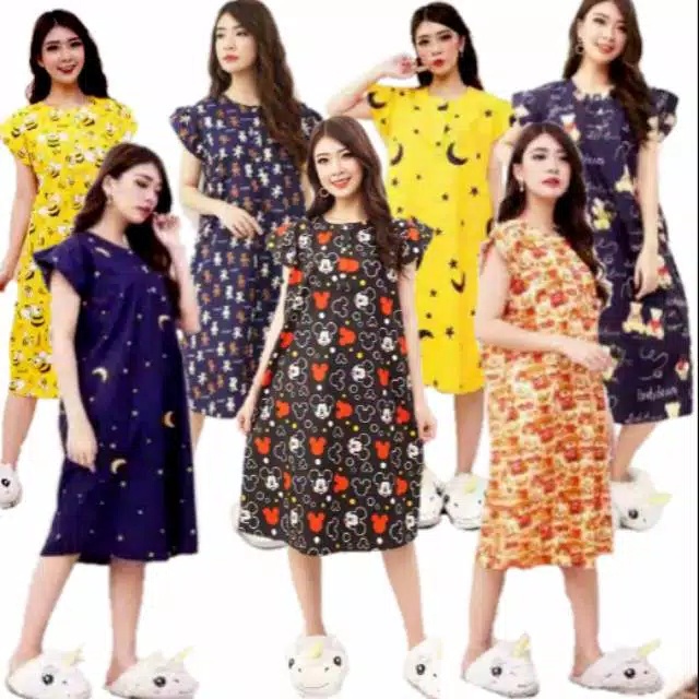 Daster Halus Motif Karakter Busui Adem - Dress Anak Muda cantik ibu hamil menyusui katun Dewasa