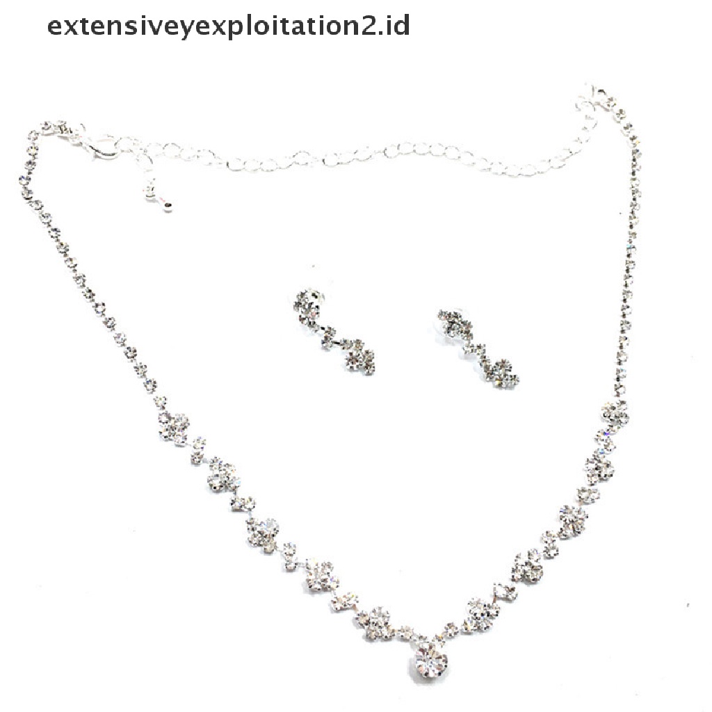 (Model Hotter1) Set Anting Kalung Kristal Silver Bridesmaid