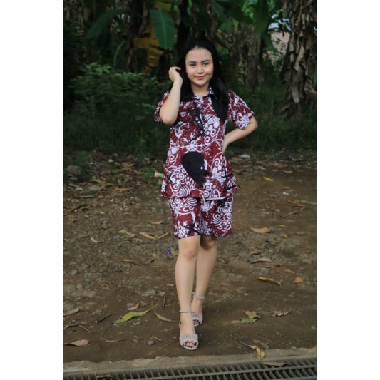 One Set Pendek Baju Tidur Wanita Setelan Celana Pendek Rayon Adem Full Kancing Disya Fashion-H untir coklat