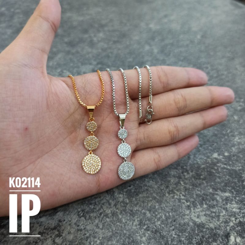 Kalung Fashion Rhodium Plat Zircon 3 Tingkat K02114