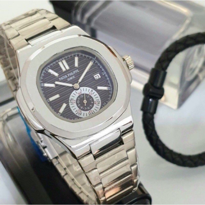 Jam Tangan Pria Patek P 7713 Detik Bawah Tanggal Aktif - Free Box Batre Cadangan Automatic Original