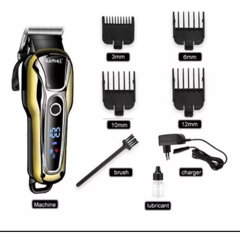 Kemei Alat Cukur Elektrik Hair Trimmer Shaver Rechargeable - Golden