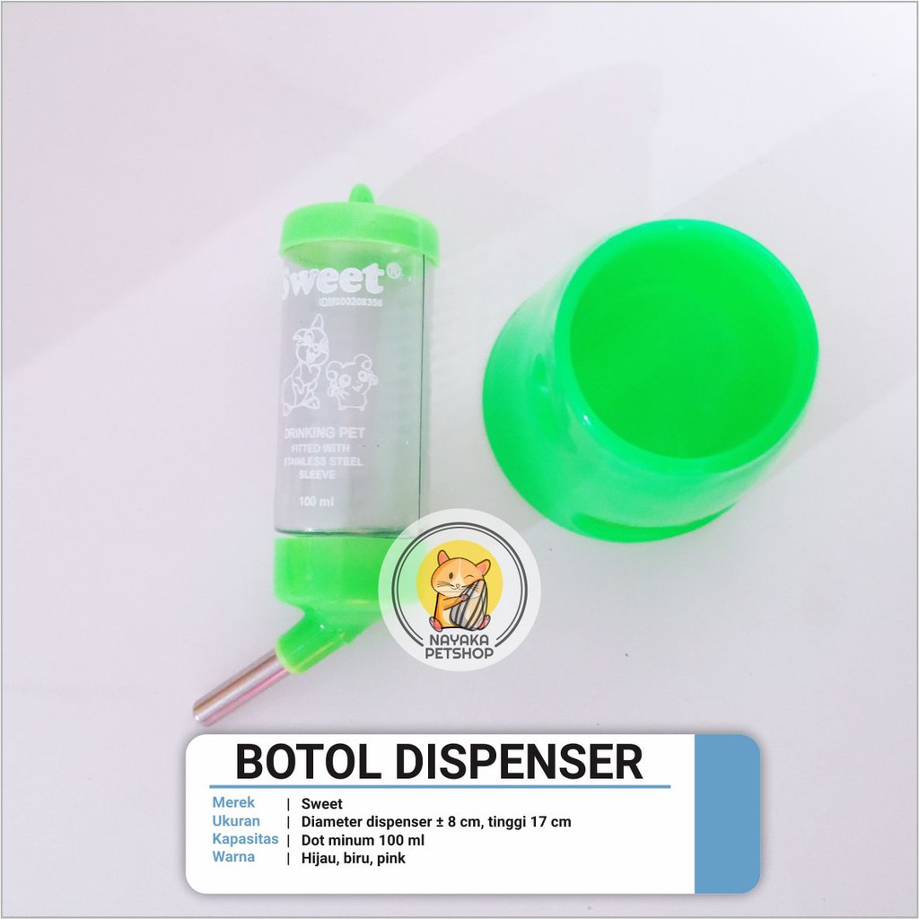 Sweet Dispenser Dot Botol 100 ml Tempat Minum Tidur Hewan Hamster Tupai Bajing Gerbil Tikus