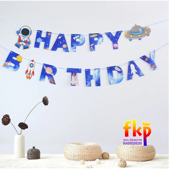 FUN KIDS PARTY Banner Happy Birthday Astronot / Bunting Flag Ultah Astronaut Import