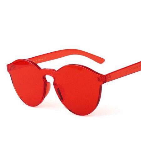 ✨Bayar di Tempat✨Kacamata Pria/Wanita-Jelly-Permen-Warna-Fashion-Tanpa Frame-Sunglasses-Murah-#3 Merah