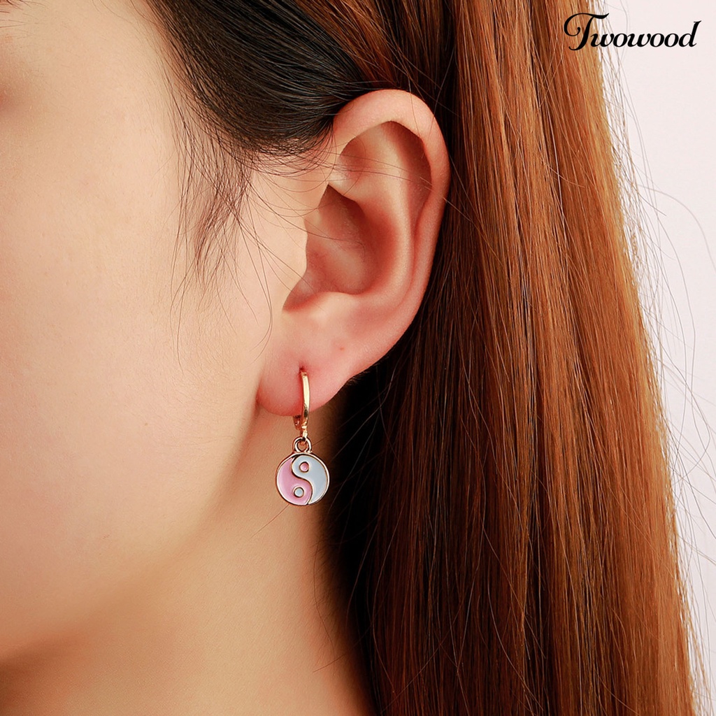 1 Pasang Anting Hoop Piercing Drop Tai Chi Yin Yang Warna-Warni Gaya Tradisional Untuk Pesta