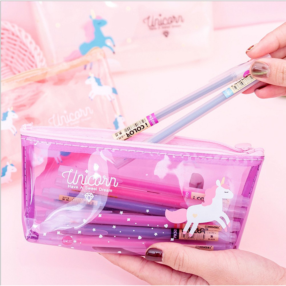 Tempat Pensil unik Pouch Unicorn Transparan dan Pastel Unicorn untuk Alat Tulis  Makeup-2