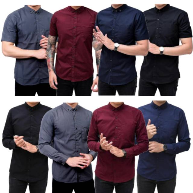 Kemeja Polos Pria Lengan Panjang Model Slim Fit Berbagai Macam Warna