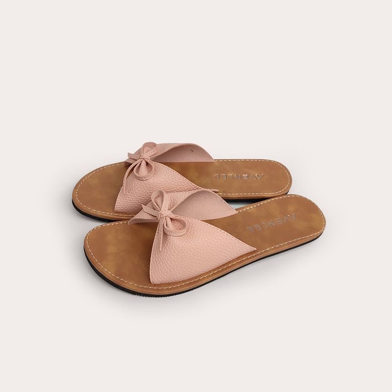 Sandal Wanita Flat Slop Kulit Sintetis Sol Karet Motif Kulit Jeruk Papirut