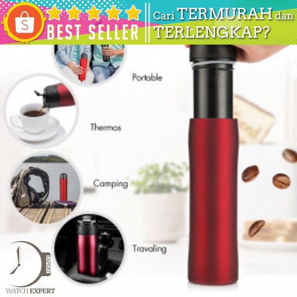 Self-Lock Botol Minum Kopi Portable French Press Coffee Maker 350ml - B46 - Black