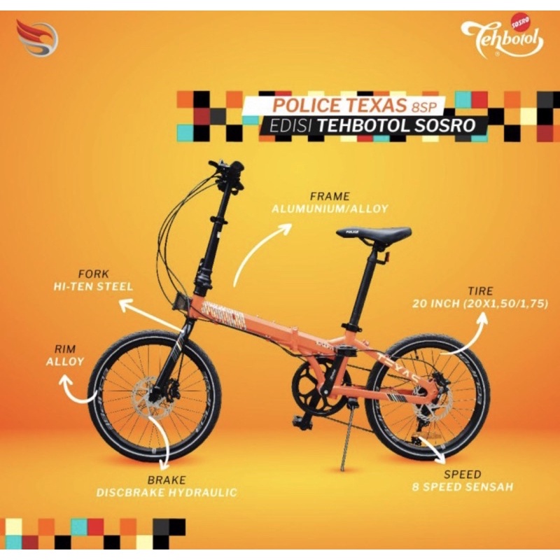 Khusus Exspedisi Sepeda Lipat Element Police Texas Bike To Work 20 inch folding bike bonus tas B2W 8S NEW kredit COD-Sosro Original