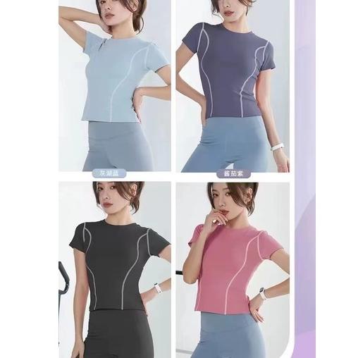 Kirim Cepat HOHO_HWANG (S-303) Kaos Sport Wanita/ Baju Olahraga/ Baju Senam Gym Yoga Wanita