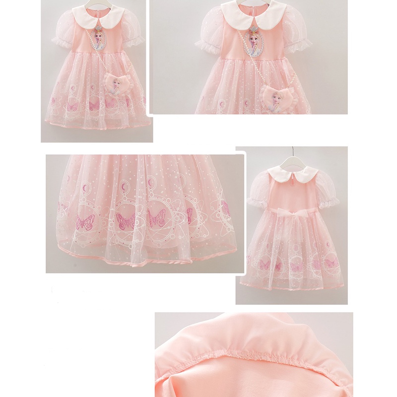 【Tas Gratis】 Gaun Putri Beku Anak -Anak+Tas 2 Pcs Set Tulle Pesta Ulang Tahun Kostum Hadiah