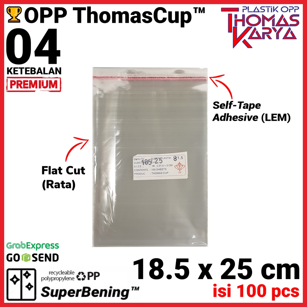 Plastik OPP 18,,5x25 TEBAL Isi 100 Kantong Bening Kemasan Hijab Jilbab Pashmina Souvenir Lem Seal