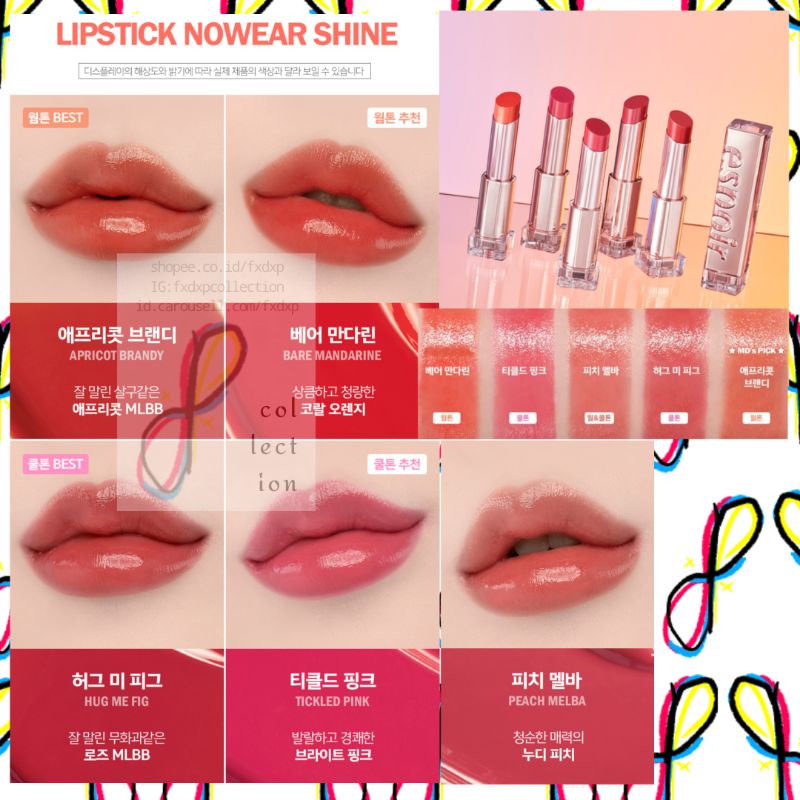 Espoir Lipstick Nowear Shine 4.5g Full Size / 1.2g Mini (No Wear Moisturizing Shiny Lip)