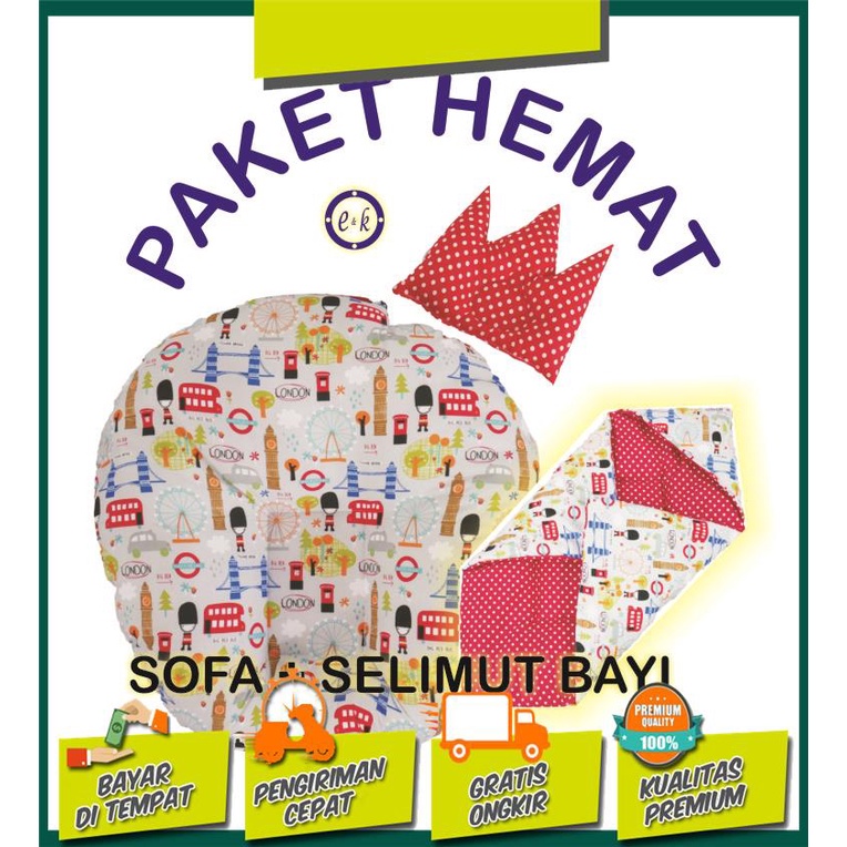 PAKET HEMAT!! Sofa Bayi Multifungsi Kasur Bayi + Selimut Topi Bayi Karakter