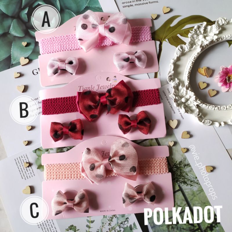 BANDANA BABY SET (POLKADOT) BANDANA BABY PROPS FOTO NEWBORN JEPIT RAMBUT BABY AKSESORIS BAYI PEREMPUAN PROPS FOTO BABY / BAYI PROPS FOTO NEWBORN