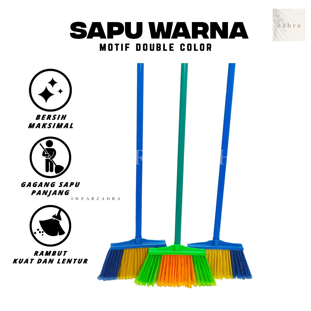 SAPU WARNA  -  Sapu warna double color pembersih lantai rumah bahan plastik awet kuat tidak mudah rontok peralatan rumah kebutuhan rumah tangga