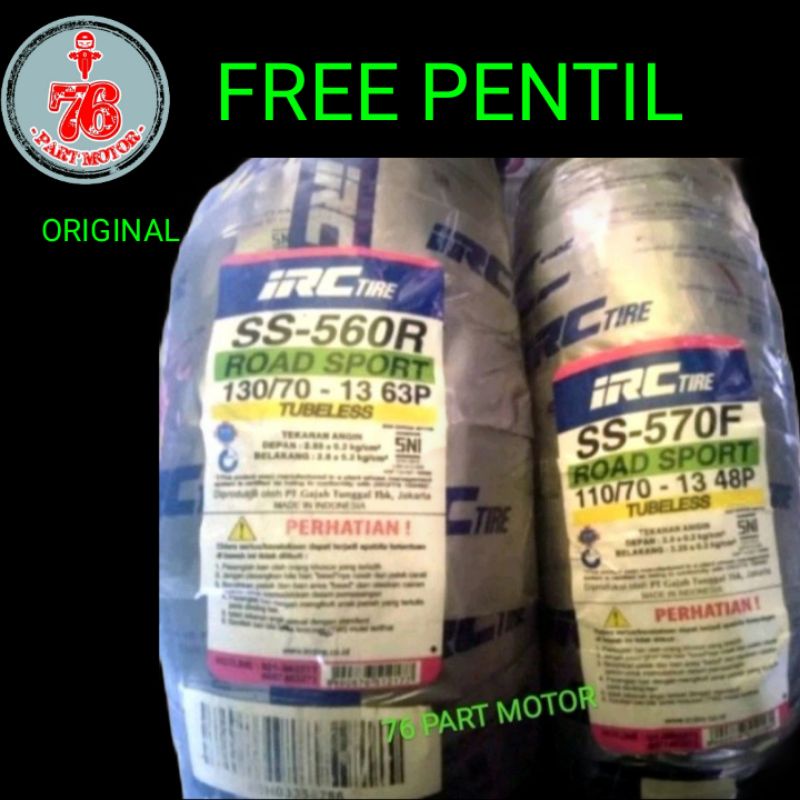 PAKET BAN TUBELESS IRC DEPAN DAN BELAKANG UK.110/70 .13+ 130/70 13 FREE PENTIL