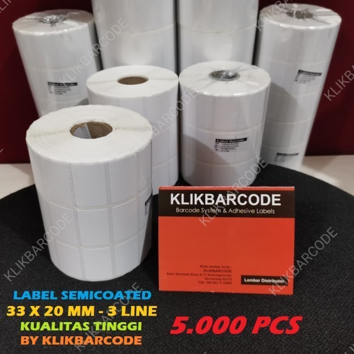 

label barcode 33 x 20 x 3 line,semicoated,kualitas tinggi, 5000 pcs