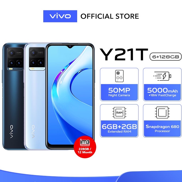 VIVO Y21T - RAM 6GB+2GB Extended, ROM 128GB, 50MP Camera, Snapdragon 680