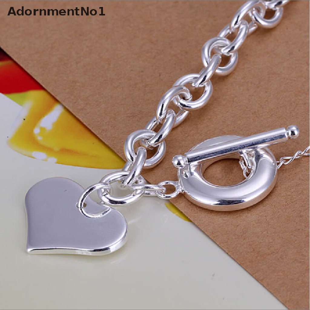 (AdornmentNo1) Gelang Tangan Rantai Lapis Silver 925 Motif Hati Aksen Hollow Untuk Perhiasan Wanita