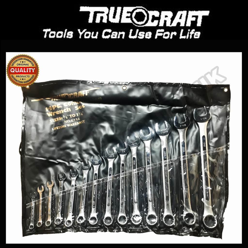 14 Pcs Combination Wrench Set / Kunci Ring Pas 3/8" - 1.1/4" Truecraft