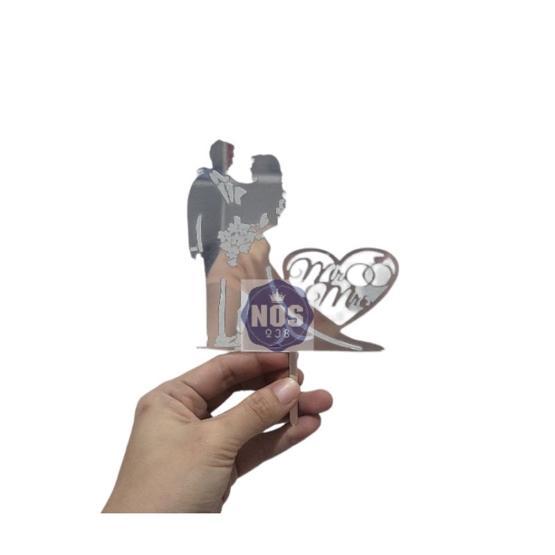 Cake Topper Akrilik Kue Wedding,Love dan Mr&amp;Mrs