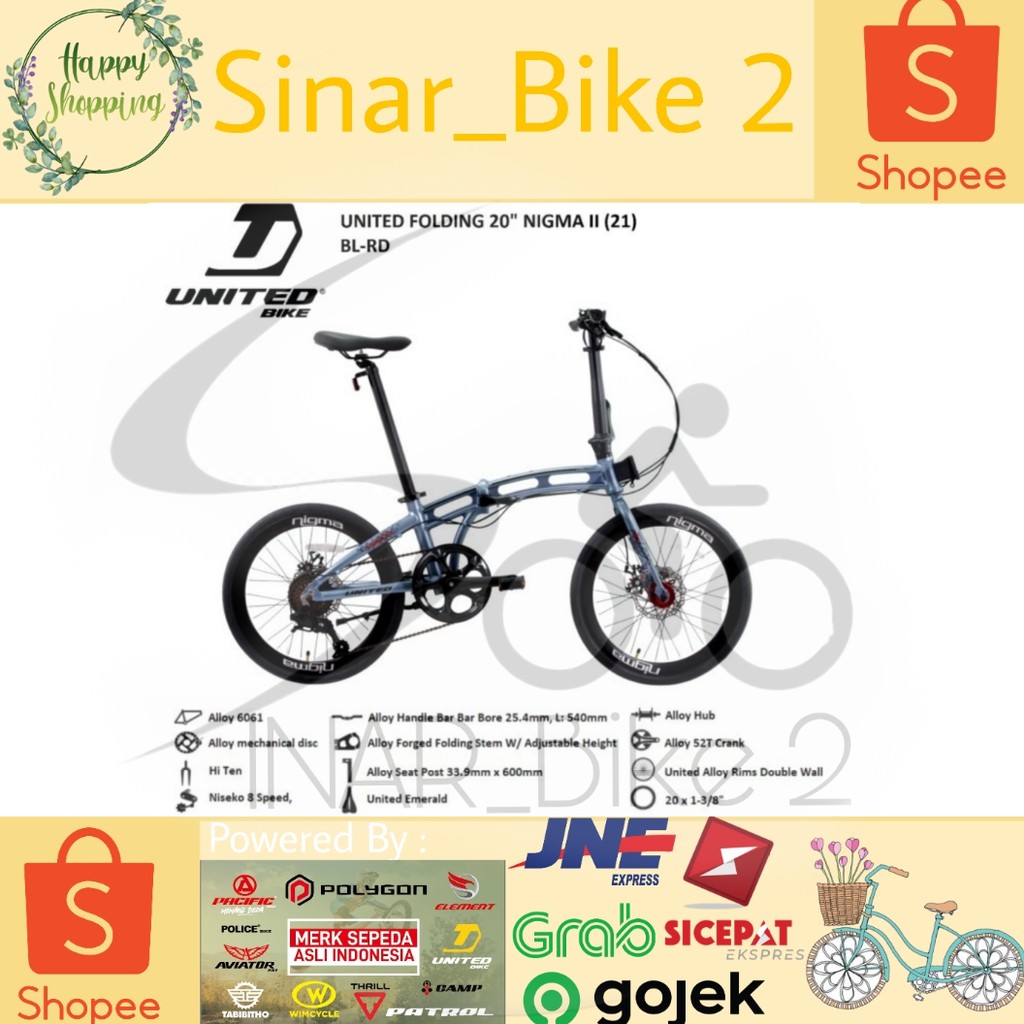 Sepeda Lipat 20 inch United Nigma II Folding 8 Speed (Ekspedisi)