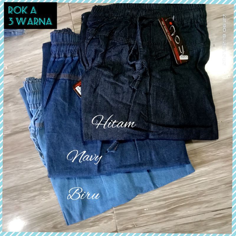 Rok jeans panjang polos wanita dewasa model A pinggang karet