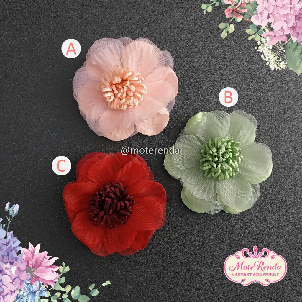 Aplikasi bunga camelia, lebar 9cm kode 7CCR90