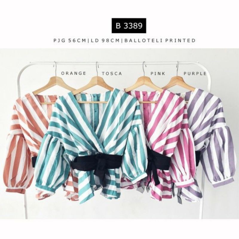 blouse lengan balon salur /atasan salur B