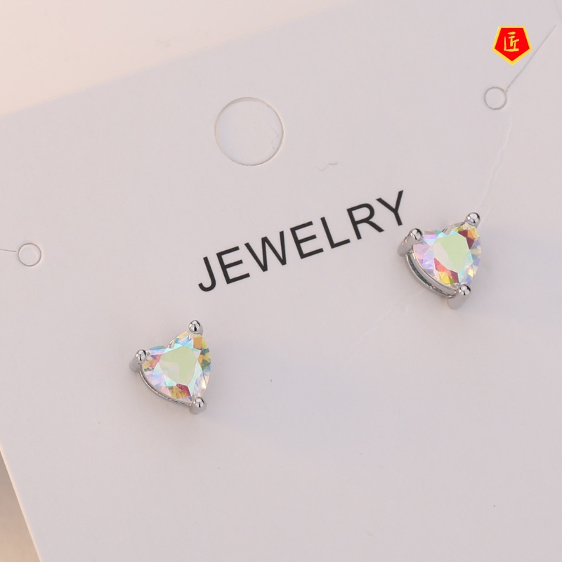 [Ready Stock]Simple Fashion Colorful Heart-Shaped Gemstone Earrings