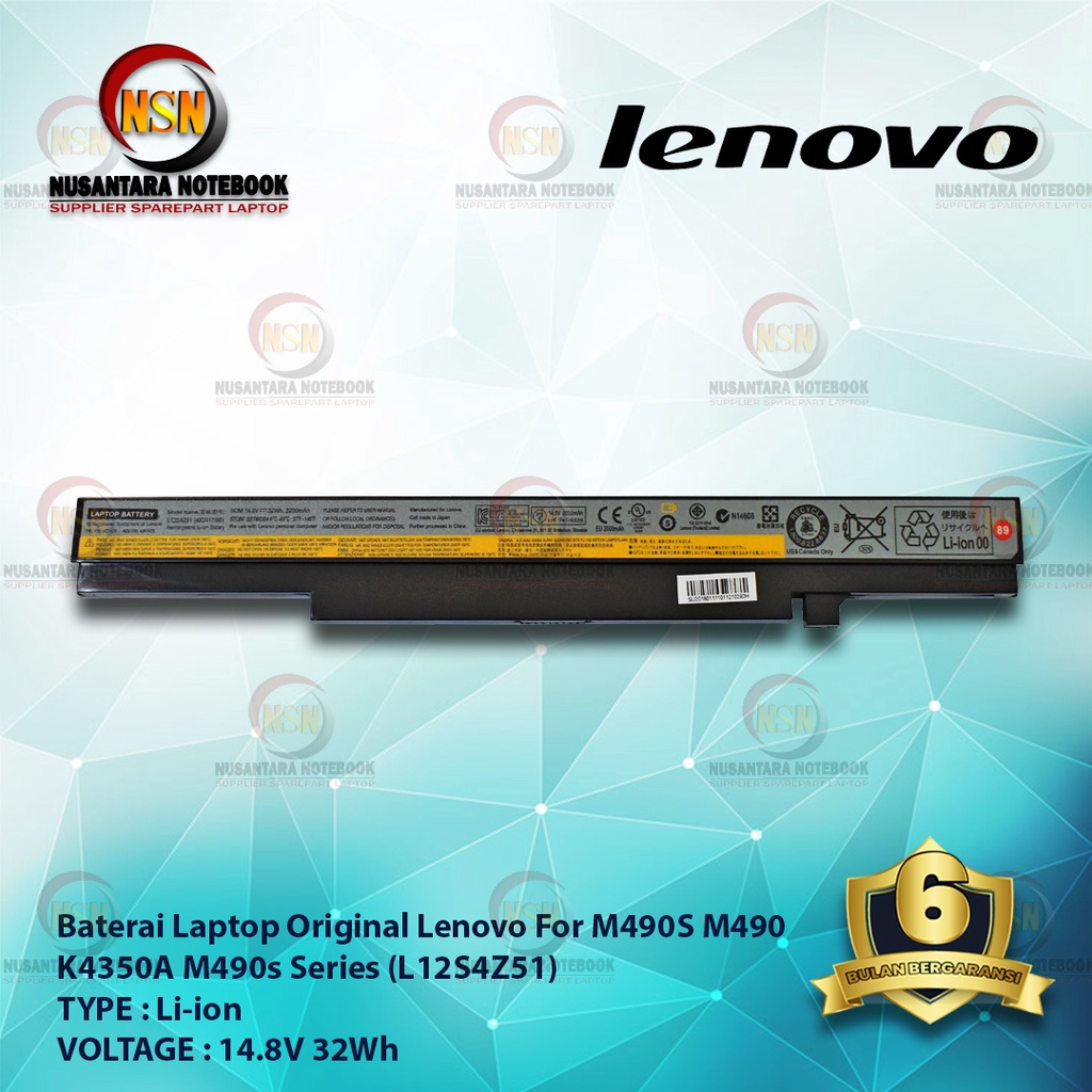 Baterai Laptop Original Lenovo M490S M490 L12S4Z51K4350 K4350A M490s Series