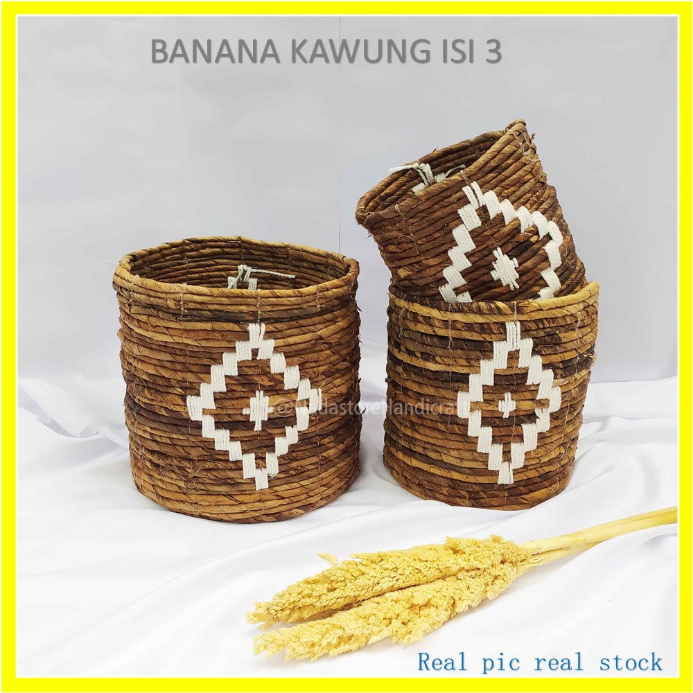 Nadastore Keranjang Banana Rajut Macrame ISI 3 / Banana Basket Kawung isi 3 PCS 20 x 18 cm x 15 cm