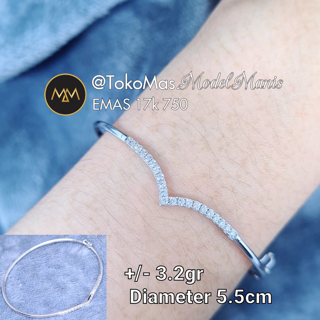 Gelang Bangle aurel diamond looks emas putih rosegold 750 kadar 17k
