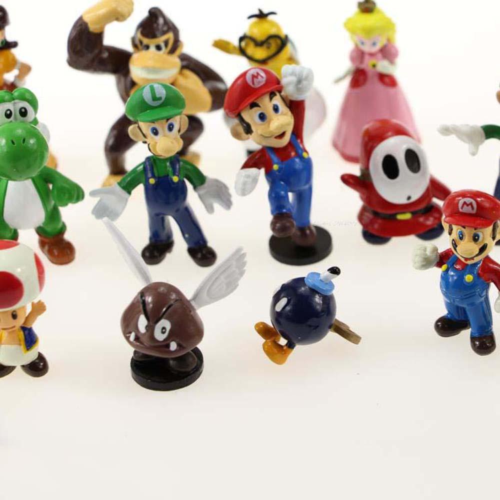 Lanfy Action Figurine Lucu 18pcs/set Koleksi Model Jamur Hiasan Rumah Model Anime Super Mario Bros.