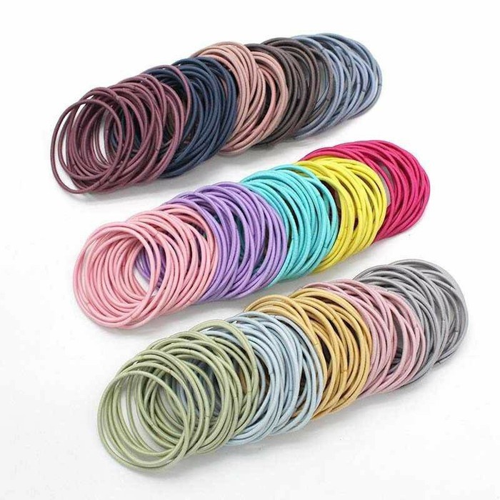 100pcs Ikat  Iket  Karet  Gelang Rambut  Elastis Warna Polos Hitam  Ala Korea Anak Wanita Perempuan 