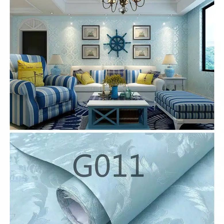 Wallpaper Stiker Dinding | Walpaper dinding Kamar Tidur | Wallpaper Promo |Biru batik