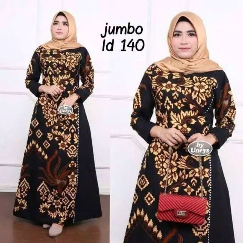 gamis batik serba jumbo, gamis batik kombinasi  jumbo modern