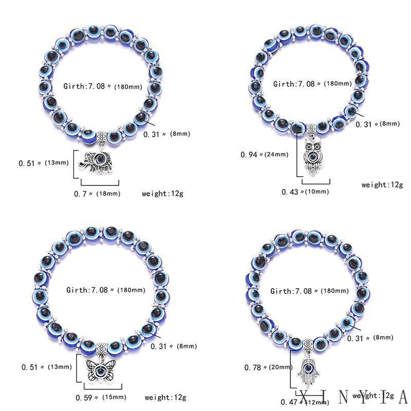 Xia.id Gelang Tangan Tali Elastis Manik Kaca Bulat Motif Mata Iblis Biru Gaya Klasik Untuk Wanita