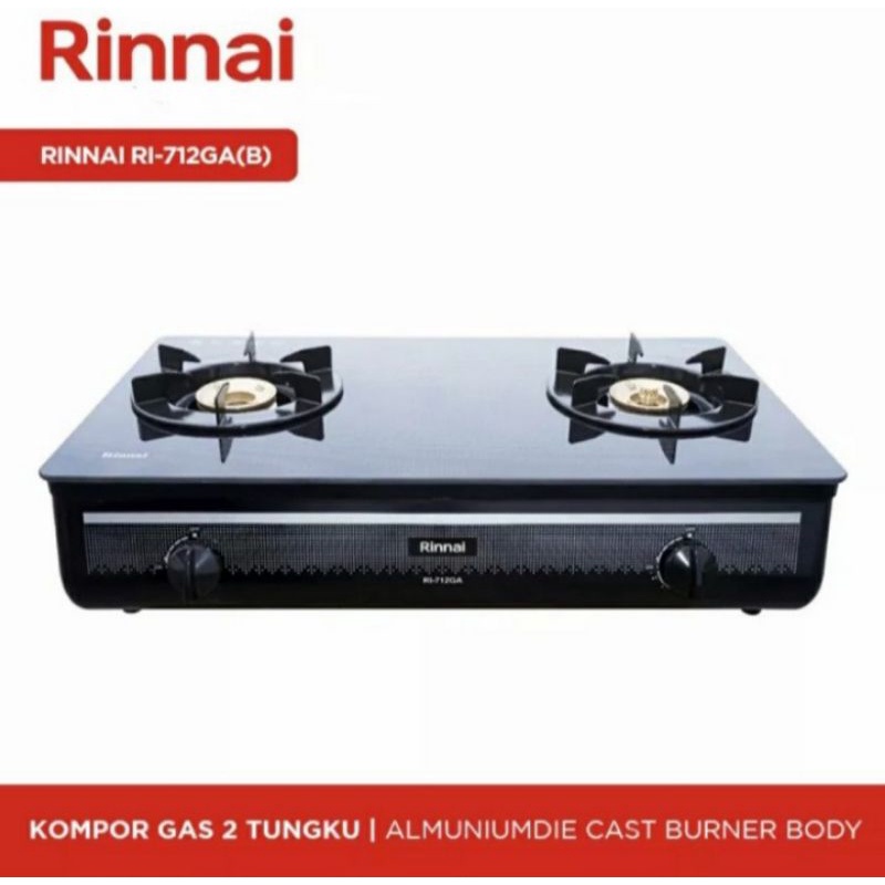 Kompor Gas Rinnai 2 Tungku Kaca RI-712GA(B) | RI712GA 712 GA B 712GAB