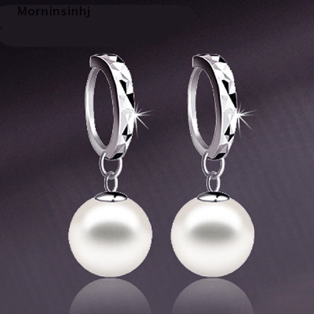 Anting stud 925 sterling Silver Model Menjuntai Aksen Mutiara Untuk Wanita