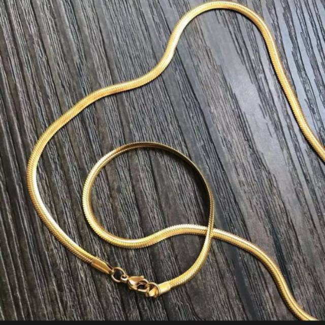 Kalung titanium belut lapis emas 24 k Import anti luntur
