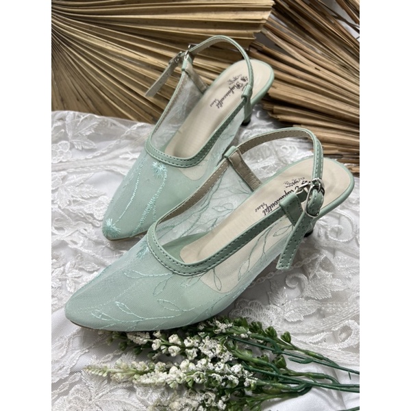 sepatu wanita clarisa hijaumint 5cm runcing