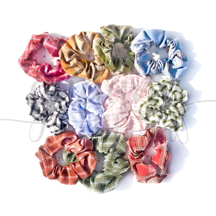 Scrunchie Kotak Simple Hairband Motif Kotak Kotak Ikat Rambut GH 200335