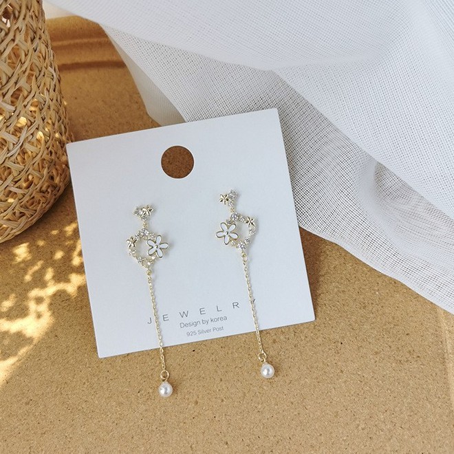 LRC Anting Tusuk Fashion Symmetrical Gold Silver Needle Flower K16116