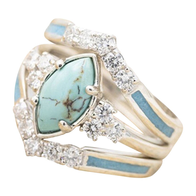 Set Cincin Berlian Turquoise Warna Emas Dan Silver Untuk Wanita